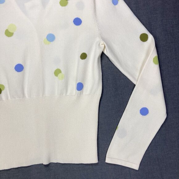 Talbots Polka Dot Cardigan Sweater S Ivory Knit Button Down Elegant Casual NWT - Picture 8 of 16